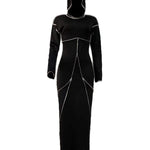 Women's Plus Size Hooded Dress Collar Line Stitching Bodycon Maxi Party Dress