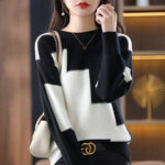 Sweaters for Women Fashion Pullover O-Neck Spliced Knitted Color Korean Style Tops