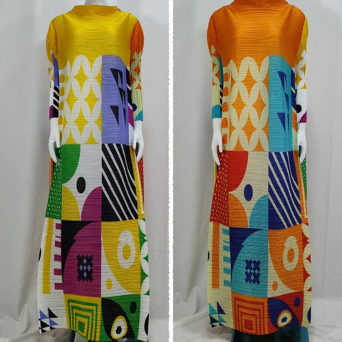 Long Sleeve Pleated Printed Maxi Dress Women Elegant Party Casual Chic Fashion Dress
