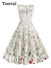 Floral Embroidered Mesh Overlay Dress Vintage Long Dresses for Women High Waist Party Elegant Summer Dress