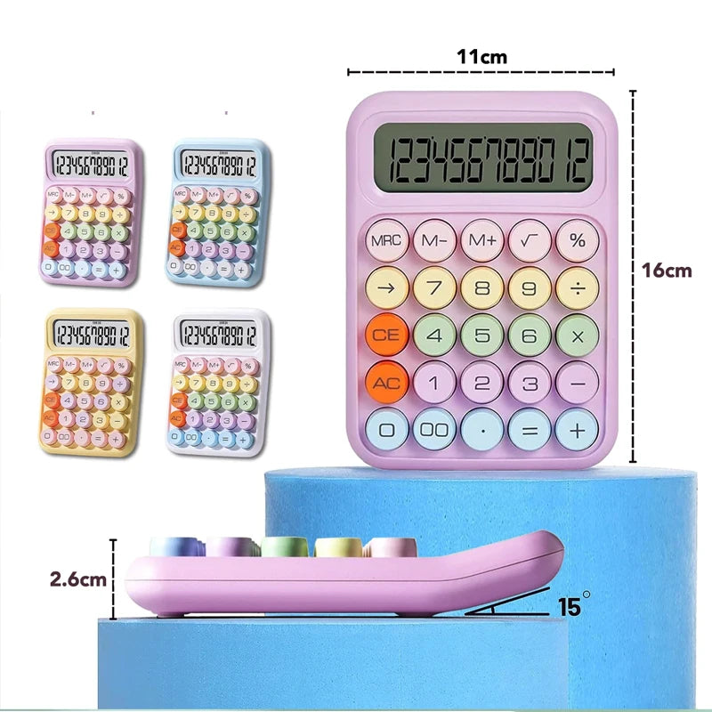 Keyboard Calculator Office 12-Digit Mechanical Buttons Calculator Cute Candy Color School Supplies Students/Finance Stationery