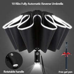 Fully Automatic Reverse Folding Umbrella With LED Flashlight Windproof Reflective Stripe UV Umbrellas For  Rain Or Sun