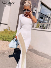 Women's Sexy Jumpsuit Mesh Patchwork One Shoulder Playsuits Skinny Flare Pants Streetwear