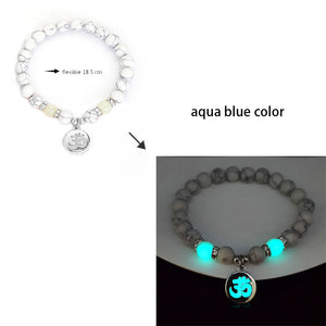 Luminous Glow In The Dark Bracelet Lotus Charm Flower Shaped Charm Bracelet for Women Natural Turquoise Stones Ladies Yoga Prayer Jewelry