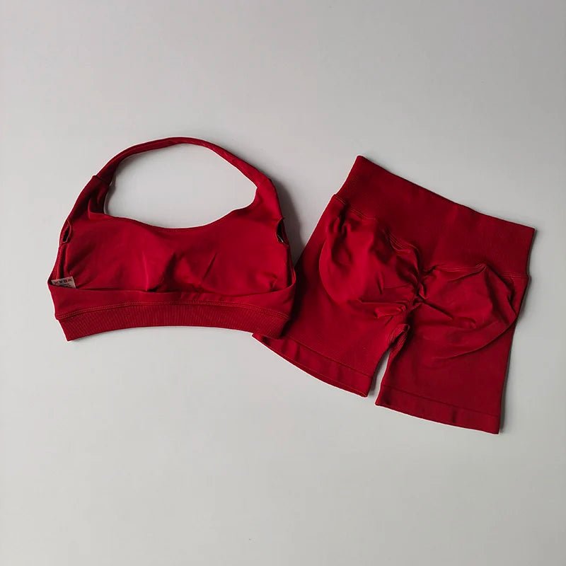 Red bikini set on a light gray background