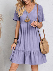 Women's Vintage Casual Summer Dresses Trendy V Neck w/ Ruffles Boho Dress