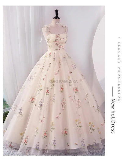 Elegant Floral Embroidered Ball Gown Formal Dress for Prom Wedding Guest