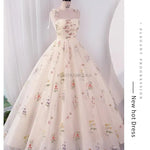 Elegant Floral Embroidered Ball Gown Formal Dress for Prom Wedding Guest