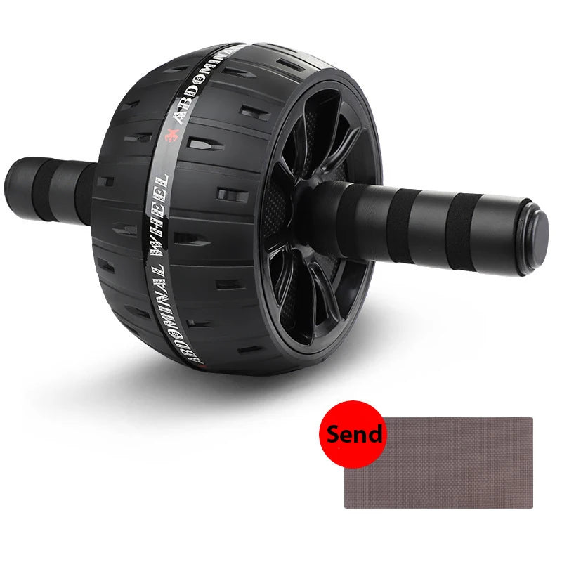 Black ab roller wheel with text on a white background