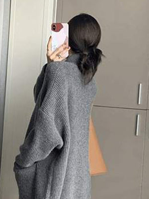 Turtleneck Knitted Cardigan Long Sweater Coat for Women