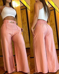 Women's Wide Leg Casual Pants with Chain Belt High Waist Long Pants Streetwear