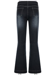 Women's Y2K Flare Jeans Vintage Low Waist Pants Aesthetic Streetwear Casual Denim Pants