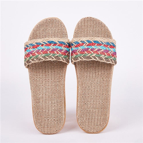 Women's Slippers Home Summer Cross Strap Slippers Moccasins Natural Hemp Slippers Comfy Multicolor