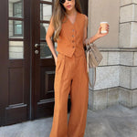 Women's Linen Cotton Chic Vest ＆ Pant Suit Two-Piece Set Office Casual Spring Summer Chic 2-Piece Set