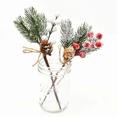 5Pcs Christmas Red Berry Artificial Flower Pine Cone Branch Christmas Tree Decorations Ornament Gift DIY Wreath Craft Supplies