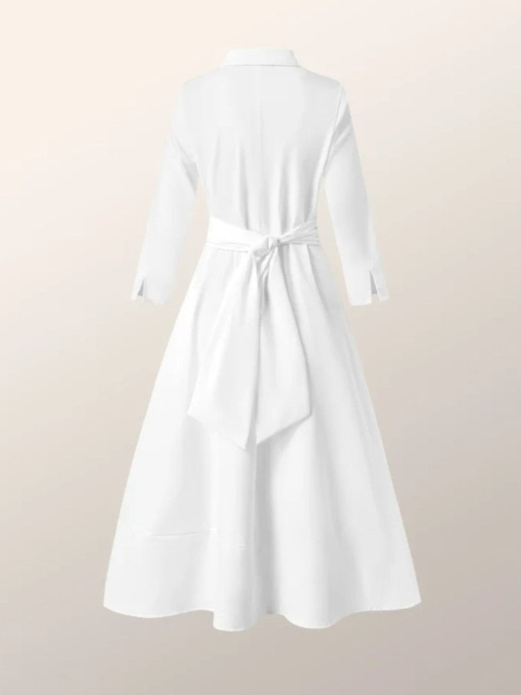 Women's Solid Color Long Sleeve Dress Elegant Spring/Summer Dress White, Blue, Watermelon