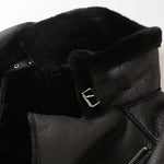 Women's Oversized Faux Leather Shearling Jacket with Zippered Closure in Black and White