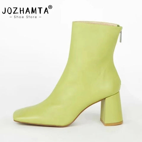 Boots Women Genuine Leather Chunky High Heel Winter Variety Colors Casual Elegant Fashion Shoes