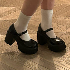 Women's Fashion White Platform Heels Loafers Shoes Casual College Student Shoes Chunky Heels Platform Shoes