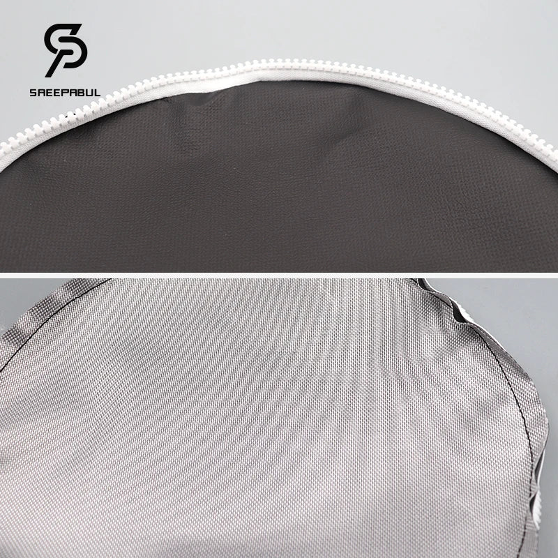 Close-up of a gray bag with a white zipper, featuring the Sapeepabul brand logo.