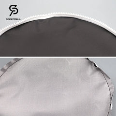 Close-up of a gray bag with a white zipper, featuring the Sapeepabul brand logo.