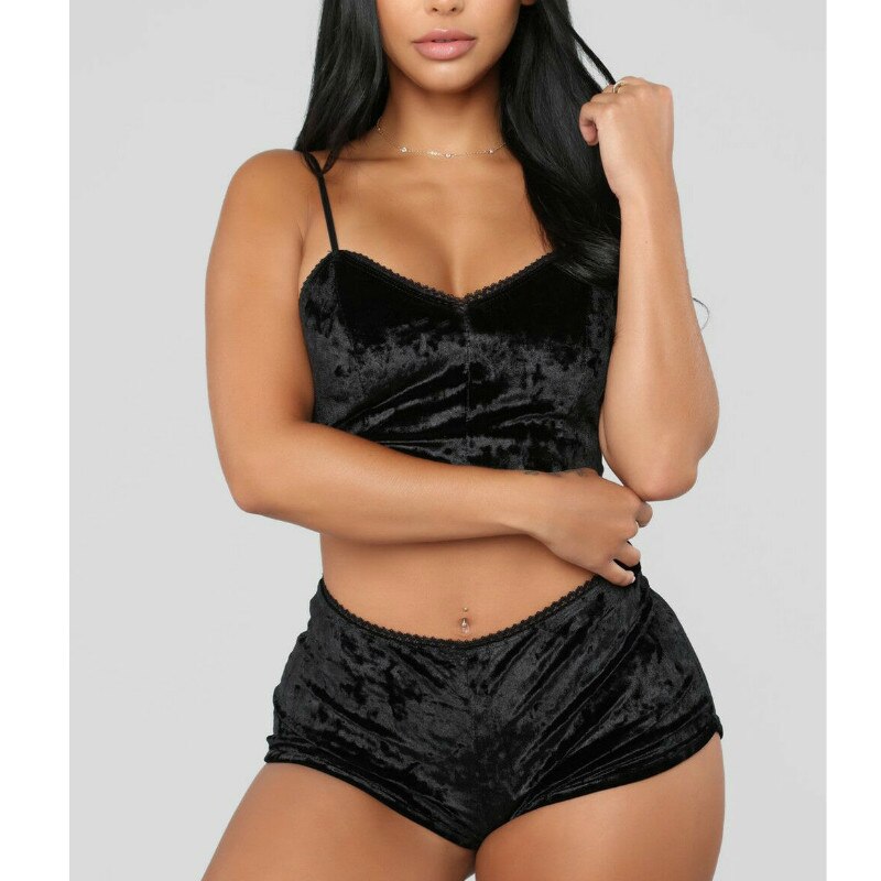 2pcs Velvet Sexy Shorts Pajama Party Set Women's Top and Shorts Pajamas