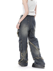 American Style Retro High Street Wide Leg Jeans Trendy Punk Casual Baggy Pants