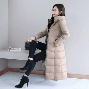 Women's Long Hooded Puffer Coat – Winter Essential - Plus Sizes