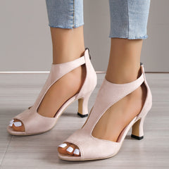 Women's High Heel Open Toe Shoes Zipper Open Side Summer Medium Pumps