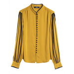 Women's Yellow and Black Satin Shirt Spring Autumn Fashion Long Sleeve Button Blouse