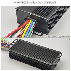 WinXu FOC Brushless Controller with colorful wires on a gray background