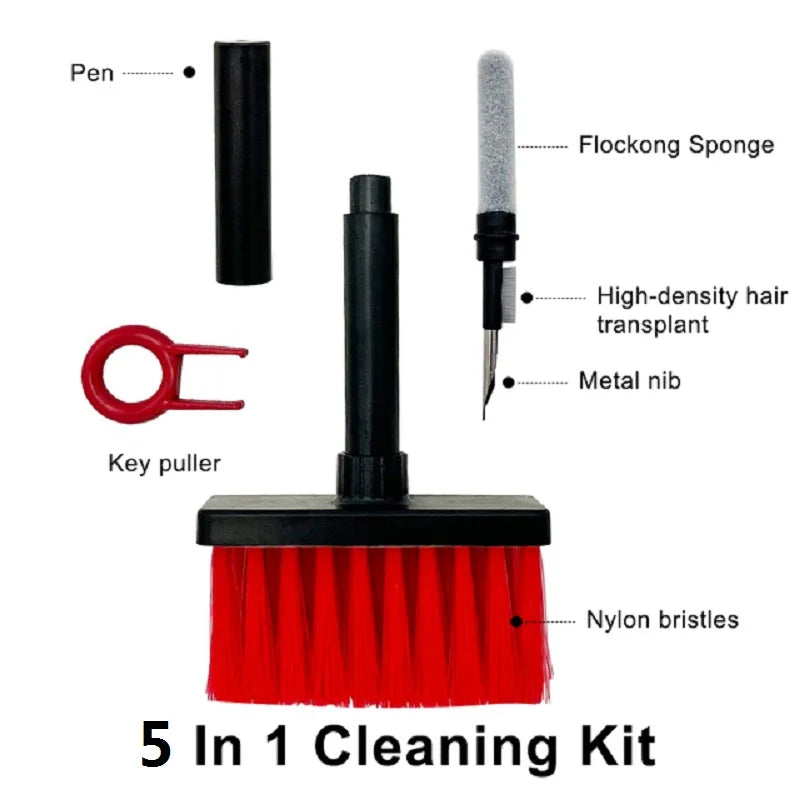 5 in 1 Keyboard Cleaning Brush Kit Keycap Puller Earbuds Cleaner for Airpods Pro 1 2 3 Bluetooth Earphones Case Multifunctional Dust Brush & Cleaner