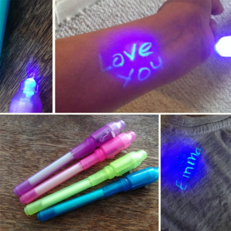 Invisible Ink Pen Luminous Light Pen Magic Purple 2 In 1 UV Black Light Combo Drawing Pen Learning Education Gift For Child