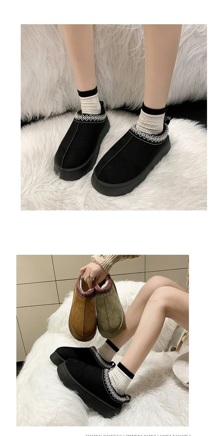 Warm Plush Interior Winter Shoes for Women Winter New Cashmere Warm Thick Sole Low Boot Half Slipper Shoe w/ Fur Lining