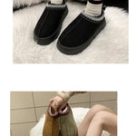 Warm Plush Interior Winter Shoes for Women Winter New Cashmere Warm Thick Sole Low Boot Half Slipper Shoe w/ Fur Lining