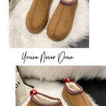 Warm Plush Interior Winter Shoes for Women Winter New Cashmere Warm Thick Sole Low Boot Half Slipper Shoe w/ Fur Lining