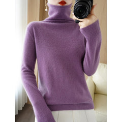 Wool Blend Pile Collar Cashmere Sweater for Women Wool Blend  Knitted Tops Pullover