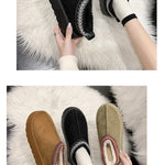 Warm Plush Interior Winter Shoes for Women Winter New Cashmere Warm Thick Sole Low Boot Half Slipper Shoe w/ Fur Lining