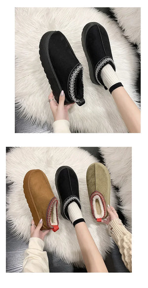 Warm Plush Interior Winter Shoes for Women Winter New Cashmere Warm Thick Sole Low Boot Half Slipper Shoe w/ Fur Lining