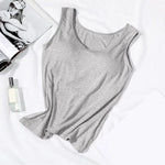 Casual Solid Color Bottoming Vest O-Neck Sleeveless Tops Wire-Free Women Elastic Camisole with Bra Pads Simple Fitness T-shirt