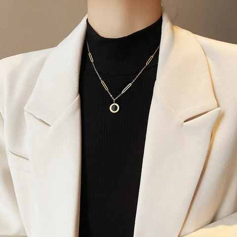 Pendant Necklace Women Stainless Steel Roman Digit Wafer Classic Fashion Jewelry Christmas Gift