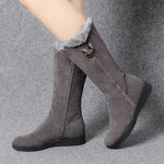 Women's High Faux Suede Boots Fur Lined Warm Winter Boots Mid-Calf Plush Flat Boots Zipper