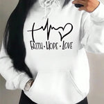 Women's "Faith Hope Love" Graphic Hoodie Casual Loose Streetwear Sweatshirt Autumn Fleece Hooded Hip Hop O-Neck Clothing Tops