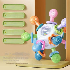 Baby Silicone Rotating Ball Teether Toy | Soft Grip Rattle & Soothing Teething Ring