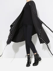 Loose Fit Ribbon Pleated Coat Black Hollow Out Goth Coat