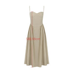 Spring Summer Sleeveless Midi Dress New Fashion Spaghetti Strap Elegant Fit and Flare Dress