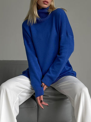 Side Split Warm Turtleneck Sweater For Women Oversized Soft Winter Pullover Turtleneck Sweater