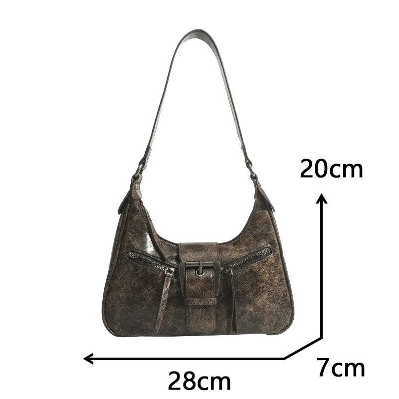 Retro Belt Design Faux Leather Shoulder Bag Y2K Small Vintage Underarm Crossbody Bag New Fashion Handbags