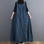 Women's Autumn Spring Denim Dress Spaghetti Strap Loose Temperament Oversized  Ankle-Length Dress