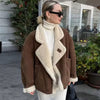 Shearling Jacket Women Faux Lamb Wool Fur Lined Sherpa Collar Winter Warm Casual Coat Fuzzy Aviator